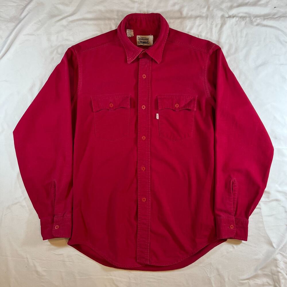 Vintage 70s Levi White Tab Button Up Shirt Mens Sz M Red Cotton Western Cowboy